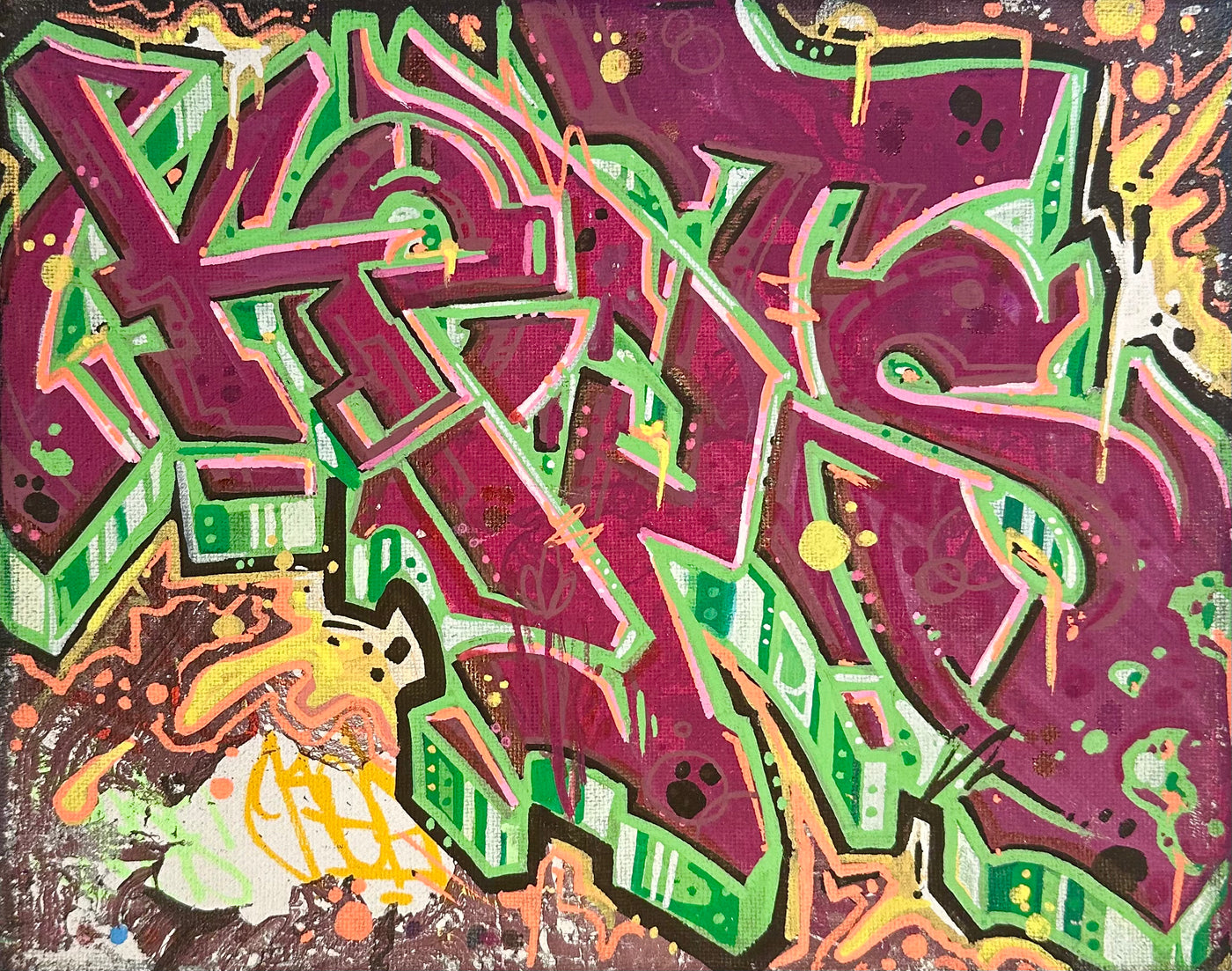Threw Letters I Bleed Pain-T 8x10 Original Graffiti Canvas by Kepts