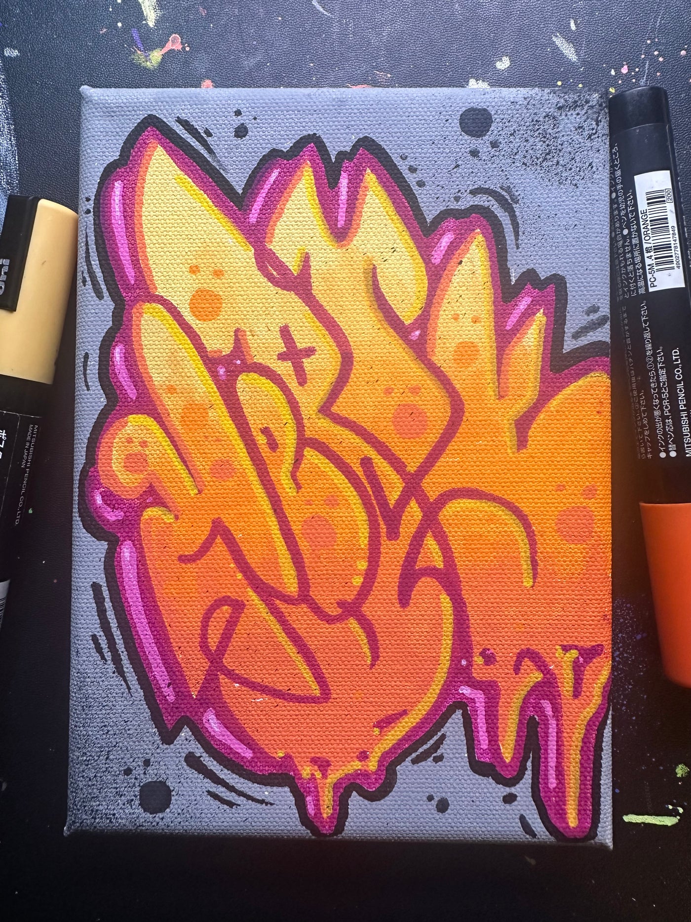 Orange Drip 4x6 Original Graffiti Canvas by Kepts